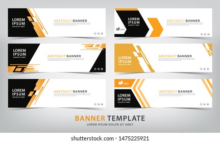 set of six abstract orange web banner templates, vector illustration
