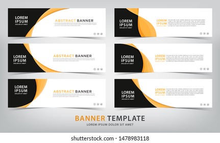 set of six abstract orange web banner templates, vector illustration