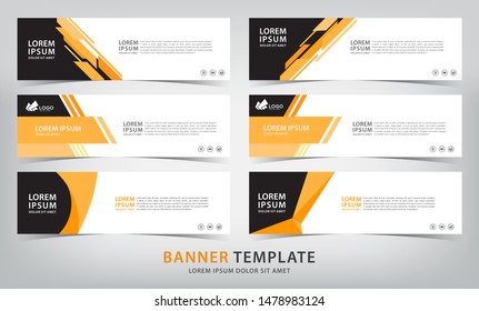 set of six abstract orange web banner templates, vector illustration
