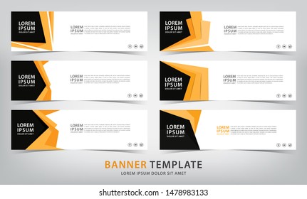 set of six abstract orange web banner templates, vector illustration