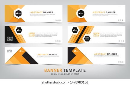 set of six abstract orange web banner templates, vector illustration