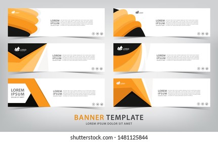 set of six abstract orange web banner templates, vector illustration
