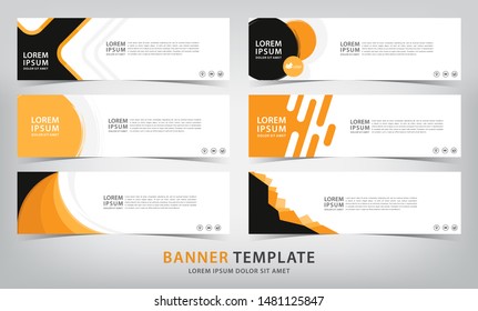set of six abstract orange web banner templates, vector illustration