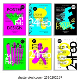 Set of six abstract posters or a magazine cover mockup for an event or exhibition with a modern-day contemporary layout design