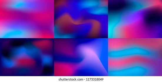 Set of six abstract vector backgrounds, blue and pink