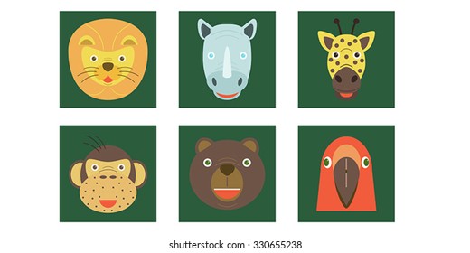 Set of Six Animal Heads Icons