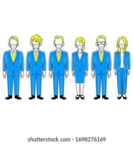 Set of six anonymous business people with masks-men and women without poses