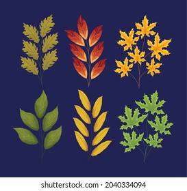 set of six autumn branch