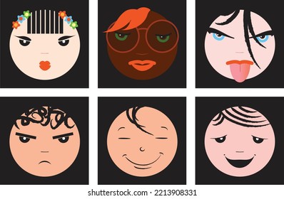 conjunto de seis caras de bebé con expresiones mixtas