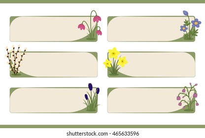 Set of six banners with gentle spring flower decoration.