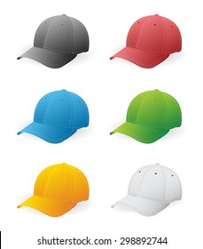 Set of six baseball caps in color