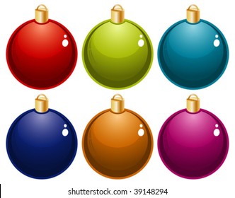 Set of six baubles, Christmas decoration, element for design, vector illustration