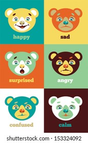 set of six bear faces in different mood