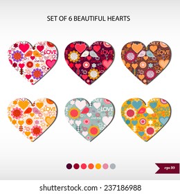 Set of six beautiful hearts