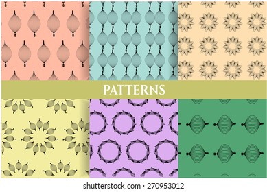 Set of six beautiful and romantic, retro patters 