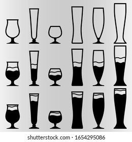 A set of six Beers with different amounts of alcohol. Set for bars and restaurants. Vector illustration.