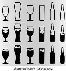 A set of six Beers with different amounts of alcohol. Set for bars and restaurants. Vector illustration.
