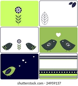 Set of six birds designs
