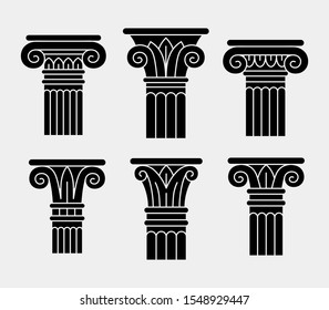 Set of six black ancient columns, orders, pillars