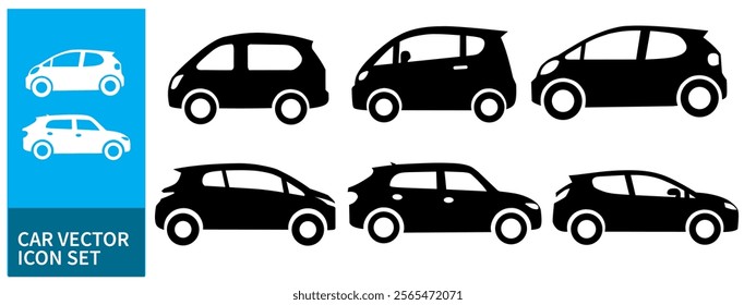 A set of six black car vector icons in different shapes and styles. car icon set. vehicle, icon set, linear icons. Car Icon Vector Illustration.