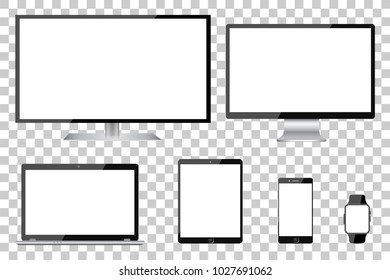 Set of six black communication technology devices - vector for stock