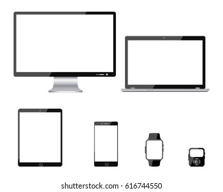 Set of six black communication technology devices - for stock