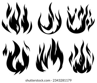 Set of six black fires for design or tattoo	
