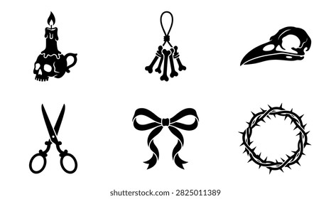 Set of six black gothic and macabre vector icons