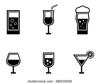 set of six black isolated glasses icons
