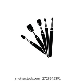 Set of six black makeup brushes with gold ferrules vector illustration flat design isolated