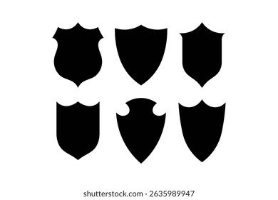 Set of six black shield silhouette designs for logo design badges emblems and icons