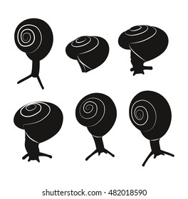 Set of six black silhouettes snails. Vector illustration