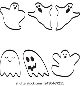 A set of six black and white ghosts