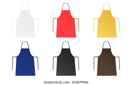 Set of six blank aprons isolated on white background. Mockups for your brand logo or design. Vector illustration