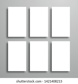 Set of six blank cards with shadow for your design. Vector mock-up