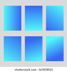 Set of six blank sheets of holographic paper in the blue and turquoise gradient  A4 size. The modern design of the blank template for a flyer, poster, business brochures.