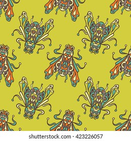 Set of six blue colored ethnic patterns. Background in the boho style, geometric vector seamless patterns.Seamless vector tribal texture. 