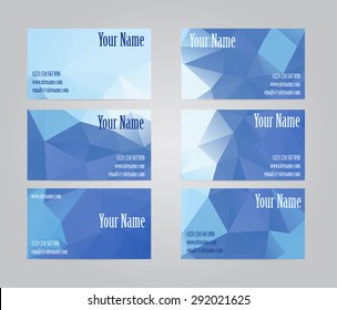Set of six blue geometric visit cards