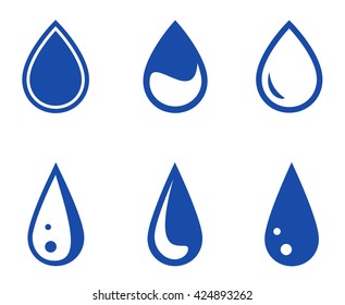 set of six blue isolated droplet silhouette