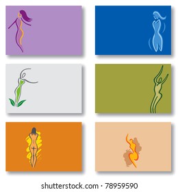 Set of Six Body Sports Labels in Various Colors, Business Card Template