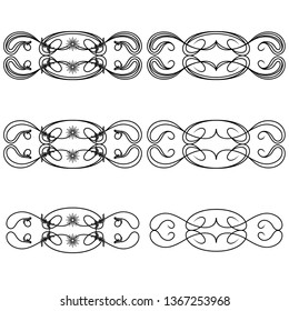 Set of six border floral design elements for frame and others, hand drawn vector illustrations