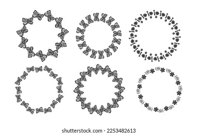 Set of six botanical wreath frames. Vector woodland invitation borders for wedding illustration. 