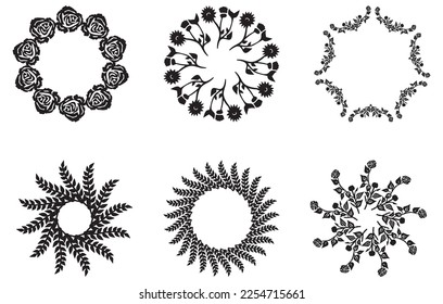 Conjunto de seis marcos botánicos de corona. Bordes de invitación de vectores para la ilustración de la boda. 