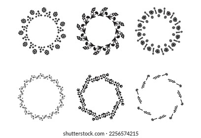 Conjunto de seis marcos botánicos de corona. Bordes de invitación de vectores para la ilustración de la boda. 
