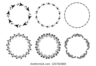 Set of six botanical wreath frames. Vector woodland invitation borders for wedding illustration. 
