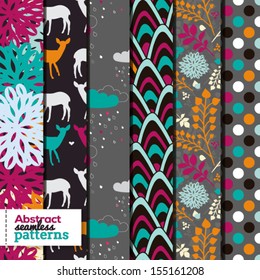 Set of six bright modern seamless patterns