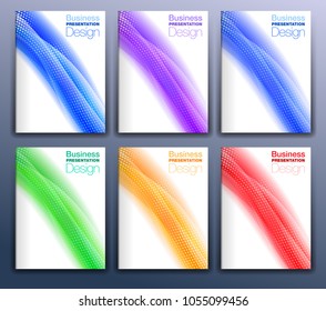 Set of Six Brochure Cover Templates, Vector Design for Business Presentation with Abstract Flowing Backgrounds