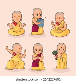 set of six buddhist monks