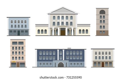 Set of Six Buildings Types Illustration