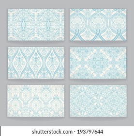 Set of six business cards with different retro natural patterns